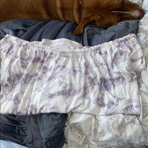 Hollister purple+white off the shoulder tee.